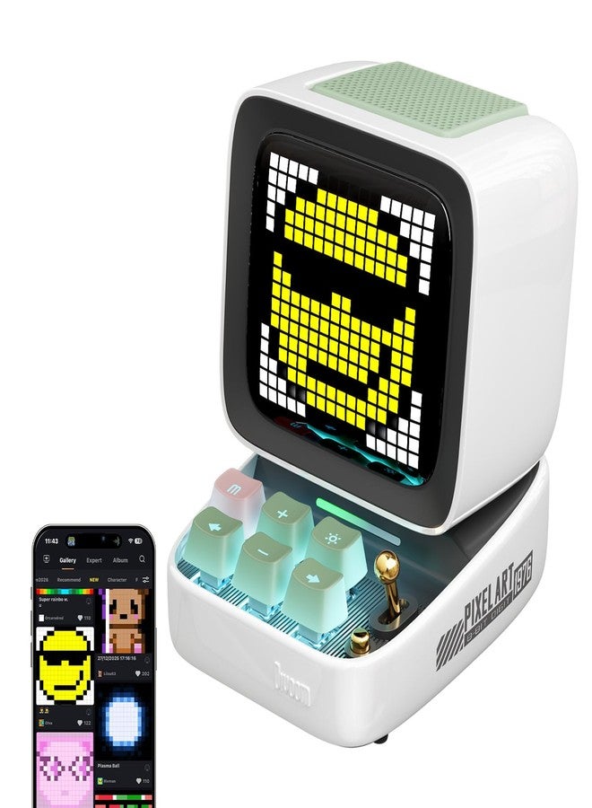 divoom Ditoo Portable Bluetooth Speaker with Retro Pixel Screen, Smartphone App Control/RGB Backlit Mechanical Keyboards (White) - Image 1