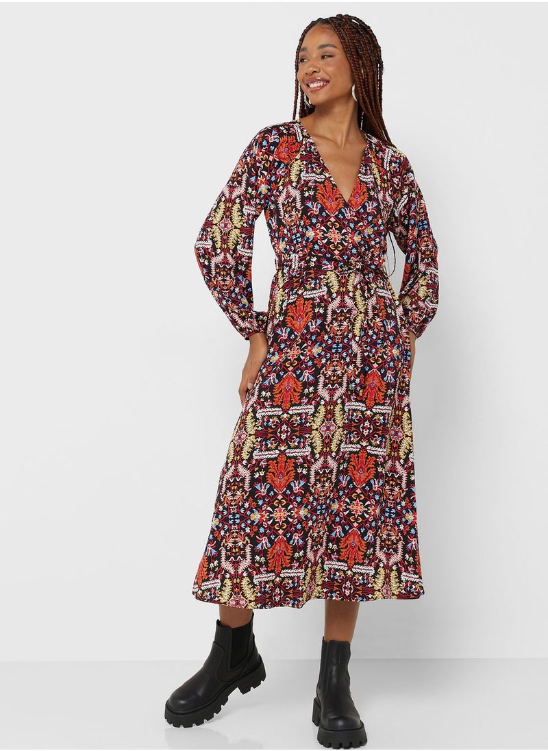 ONLY - Surplice Neck Printed Wrap Dress - Image 1