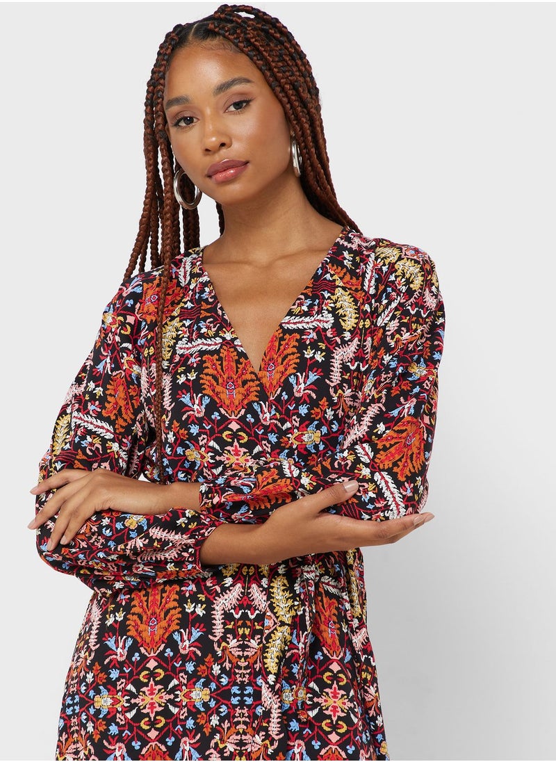 ONLY - Surplice Neck Printed Wrap Dress - Image 1