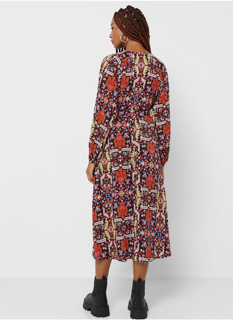 ONLY - Surplice Neck Printed Wrap Dress - Image 1