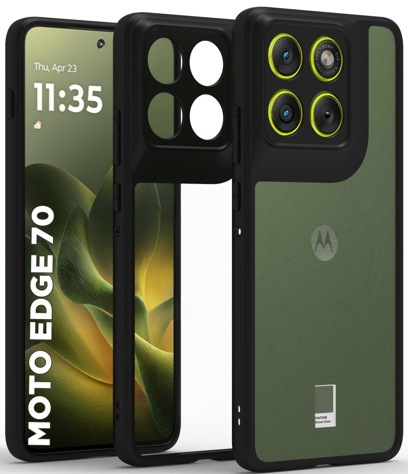 RIGGEAR Shockproof Sleek Hybrid Armor Back Cover Case for Motorola Moto Edge 70 5G (Clear PC + Black TPU Bumper) - Image 1