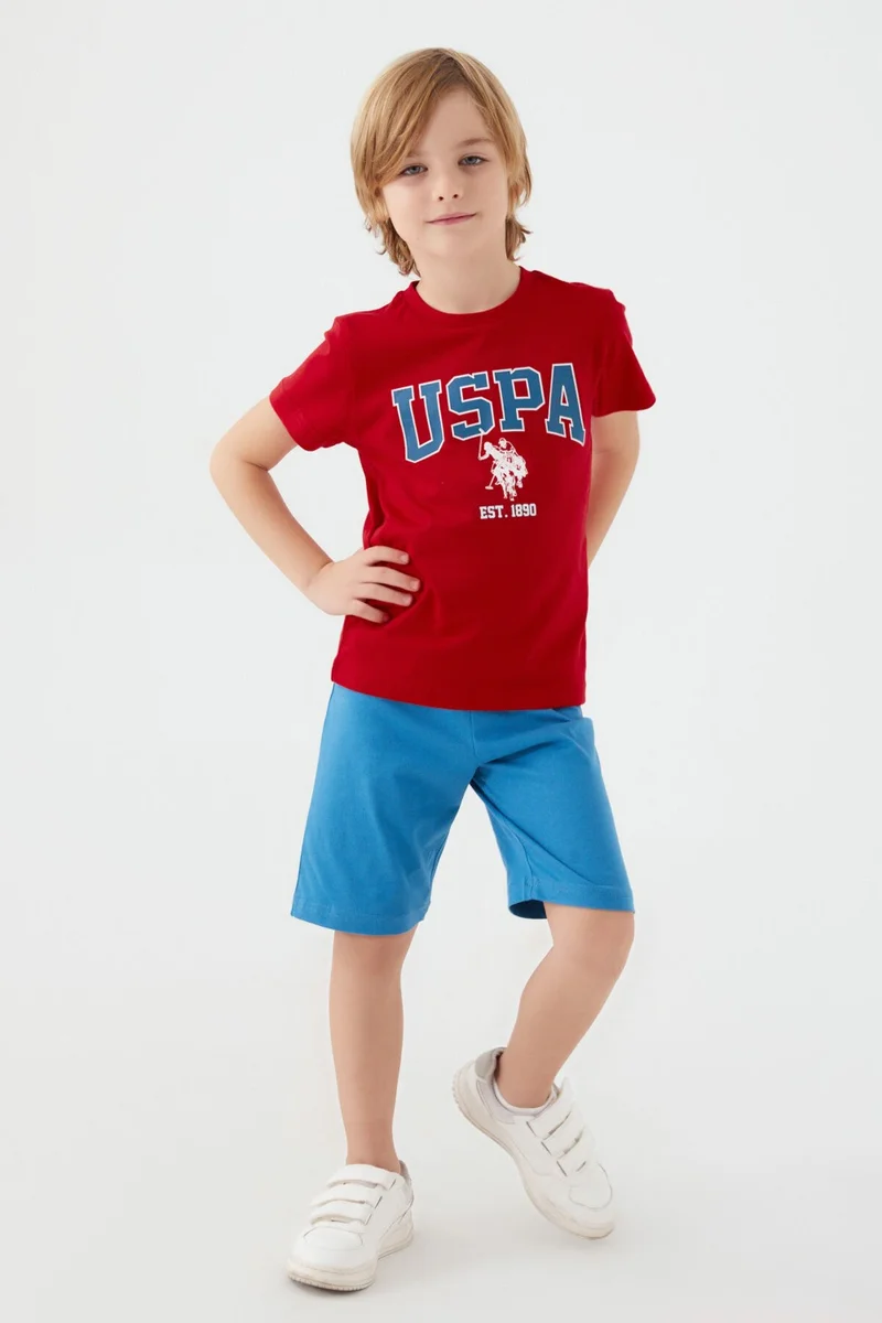 U.S. Polo Assn. U.S. Polo Assn Light Blue Written Red Boys Bermuda Set