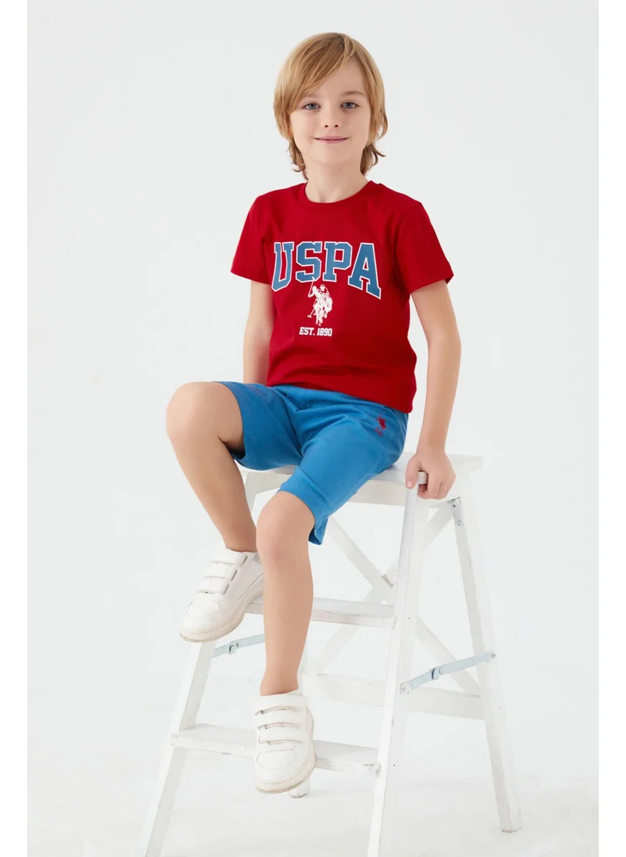 يو اس بولو اسن U.S. Polo Assn Light Blue Written Red Boys Bermuda Set