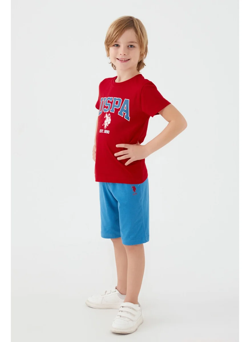 يو اس بولو اسن U.S. Polo Assn Light Blue Written Red Boys Bermuda Set