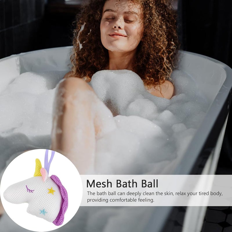 FRCOLOR Unicorn Mesh Shower Balls Rainbow Bath Sponge Bath Pouf Body Loofahs Shower Ball Bath mesh Ball Tennis Balls for Cleaning Cartoon Unicorn Bath Sponges for Girls - Image 4
