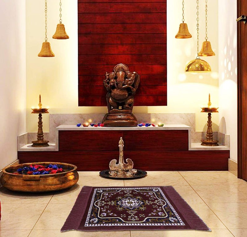 Kuber Industries (Set of 4) Traditional Asana for Puja - Soft Velvet Aasan for Pooja | Prayer | Sitting | Meditation - Small Carpet Mat Rug for Floor - (Blue & Maroon Color) - Image 3