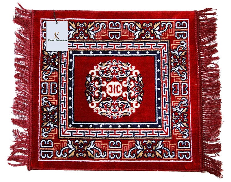 Kuber Industries (Set of 4) Traditional Asana for Puja - Soft Velvet Aasan for Pooja | Prayer | Sitting | Meditation - Small Carpet Mat Rug for Floor - (Blue & Maroon Color) - Image 4