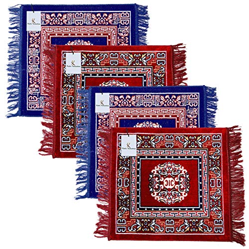 Kuber Industries (Set of 4) Traditional Asana for Puja - Soft Velvet Aasan for Pooja | Prayer | Sitting | Meditation - Small Carpet Mat Rug for Floor - (Blue & Maroon Color) - Image 1