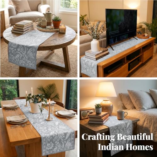 Peepul Tree Handmade Table Runner- 6 Seater| Cotton Canvas Fabric Table Runner for Coffee & Centre Table | Non-Slippery | Heat-Resistant |12" x 72"Inch | Powder Grey | Home Decor Gift Items - Image 3