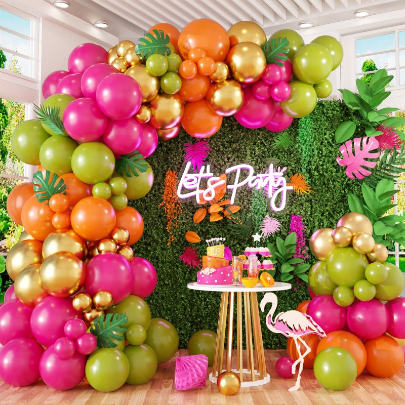 Paeyeq Tropical Hawaiian Balloons Arch Garland Kit Olive Green and Hot Pink Orange Gold Balloons for Kids Hawaii Summer Beach Luau Aloha Pool Birthday Flamingo Baby Shower Party Decorations Supplies - Image 2