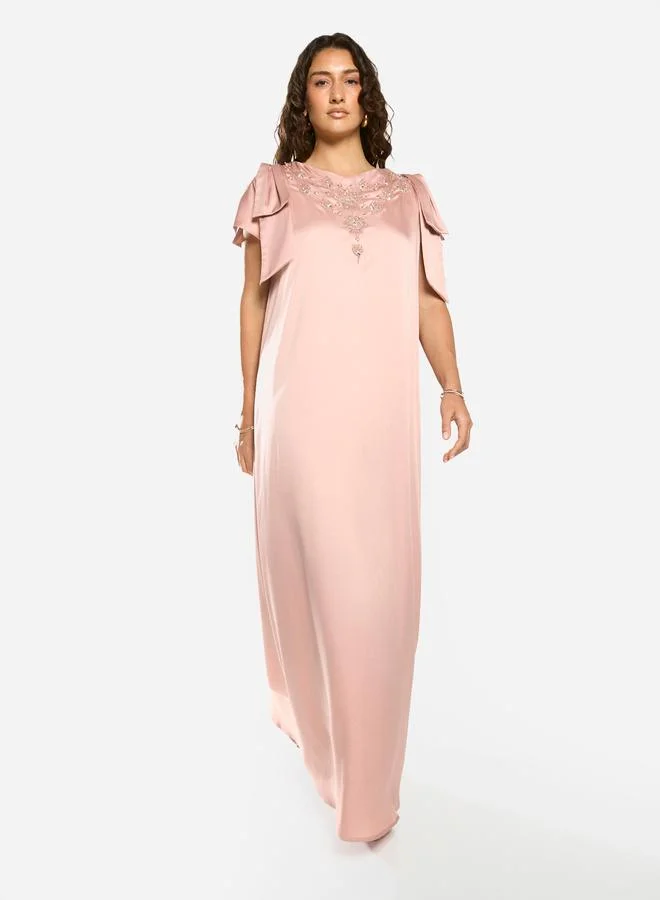 House of Moda Embellished Yoke Frill Sleeve Maxi Dress
