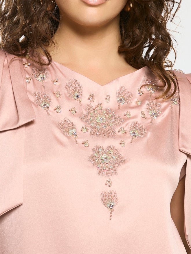 House of Moda Embellished Yoke Frill Sleeve Maxi Dress - Image 4