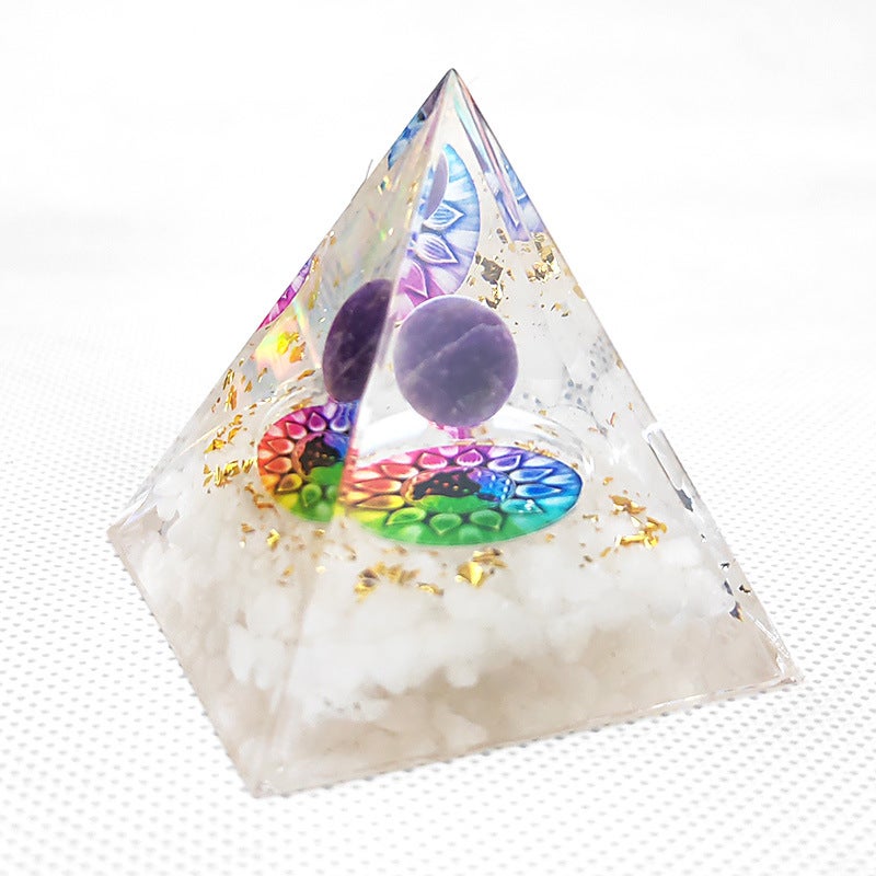 Crystal Chips Pyramid Resin Craft for Desktop Decor QK17 White Purple Lotus 