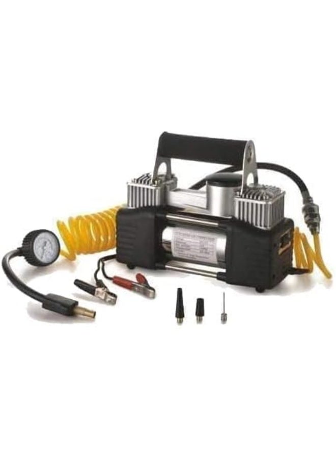 Dual Cylinder Air Compressor – Heavy Duty Portable Tire Inflator with Plastic Tool Box Kit for Emergency & Roadside Use - Image 2