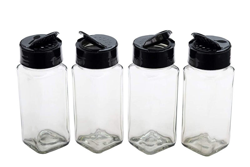 MARMIX 150 ml Clear Glass Jar Spice Holder Dispensers Salt Pepper Square Kitchen Storage Glass Jar for Oregano and Chilly Flakes Dispener with Lid Set of 4 12 - Image 3