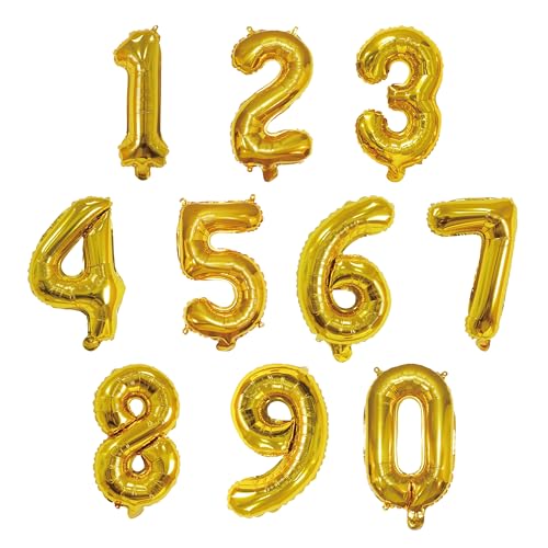 YPSelected 16 Inch Foil Mylar Number Balloons 09 for Party Decoration Gold - Image 1