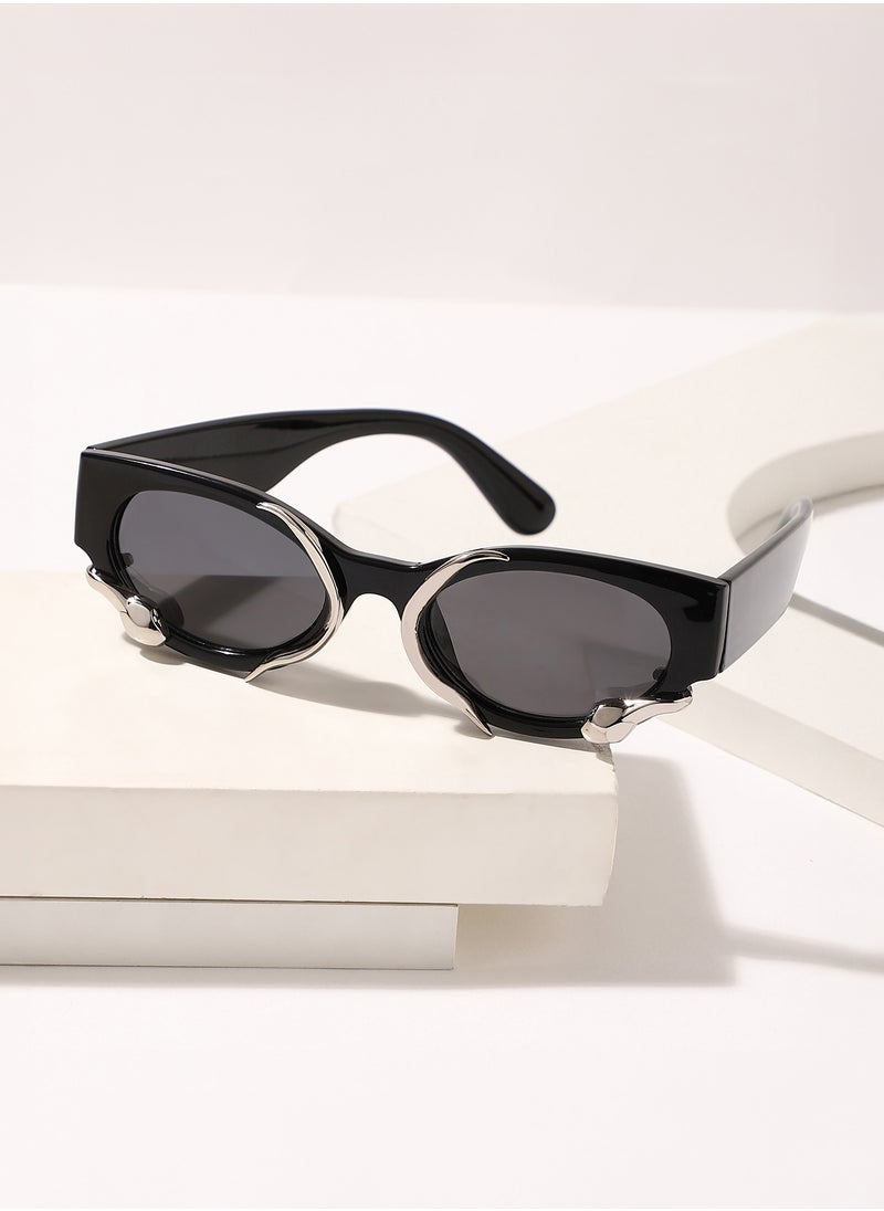 Haute Sauce Haute Sauce Women's The Serpent Oval Sunglass For Casual Wear | One-Size | Onyx Black Polycarbonate Frame | Midnight Black Full Colour Polarized Lens | Full Rim | Eyewear For Woman & Girls  - Image 1