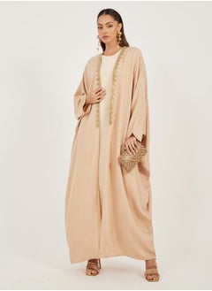 Styli Textured Batwing Sleeve Abaya with Lace Detail  - Image 2