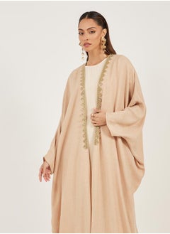 Styli Textured Batwing Sleeve Abaya with Lace Detail  - Image 3
