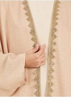 Styli Textured Batwing Sleeve Abaya with Lace Detail  - Image 4
