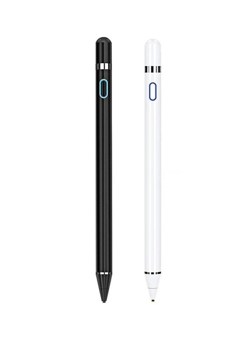 TIGER 2 Pc Universal Stylus Pen, Active Stylus Pen for Touch Screens, 1.5mm Metal Fine Point High Sensitivity Digital Stylus Pen Compatible with iPad, Android Tablet and Other Touch Screens - Black / White - Image 1