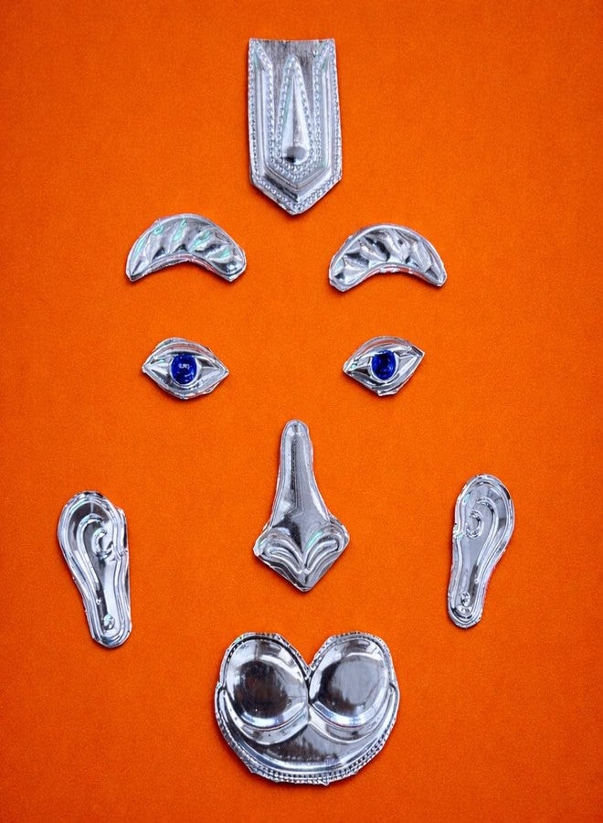 Achleshwar Hanuman Mukharbind Shringar Set | German Silver Face Decoration for Hanuman Idol | Traditional Puja Shringar Accessory | Silver | 6 Inch - Image 4