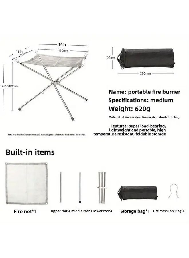 Loquat Medium Full Set 16x16x14 Inch Heavy Duty Foldable Fire Pit With Tripod Base For Camping Backyard Bonfires BBQs - Image 3