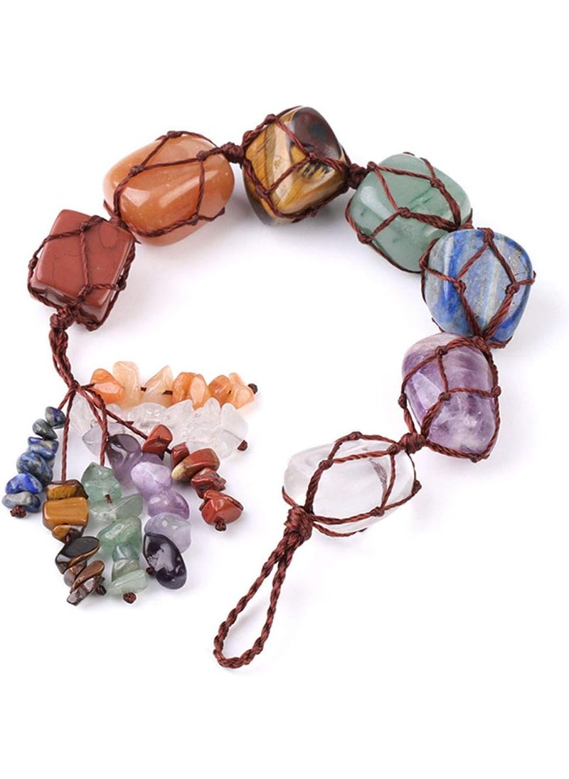 Pinklife Pinklife 1PCS 7 Chakra Car Ornaments,Gemstones Reiki Healing Crystals Tassel Wall Hanger Spiritual Meditation Hanging Ornament/Window Decoration/Feng Shui for Good Luck,Yoga Meditation 