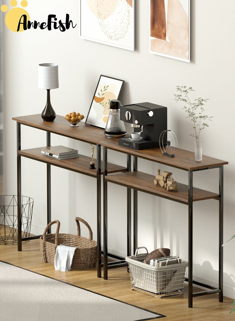 AnneFish 2pcs 100*30*90cm Console Table 2 Tier Simple Sofa Table Home Coffee Corner Display Entryway Table for Couch Hallway Entrance Living Room - Image 1