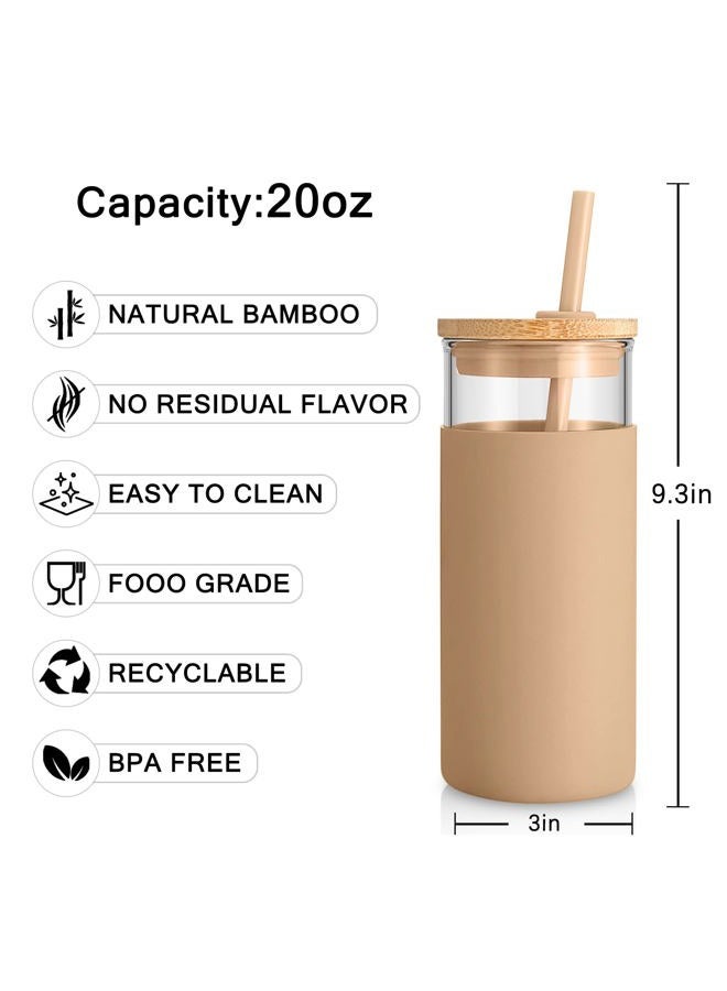 tronco 20 oz Glass Tumbler with Lid and Straw, Iced Coffee Cup and Smoothie Cup with Bamboo Lids & Protective Silicone Sleeve, Dishwasher Safe, BPA-Free, Glass Cup 1 Pack - Image 3