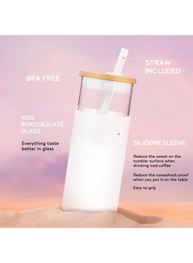 tronco 20 oz Glass Tumbler with Lid and Straw, Iced Coffee Cup and Smoothie Cup with Bamboo Lids & Protective Silicone Sleeve, Dishwasher Safe, BPA-Free, Glass Cup 1 Pack - Image 4