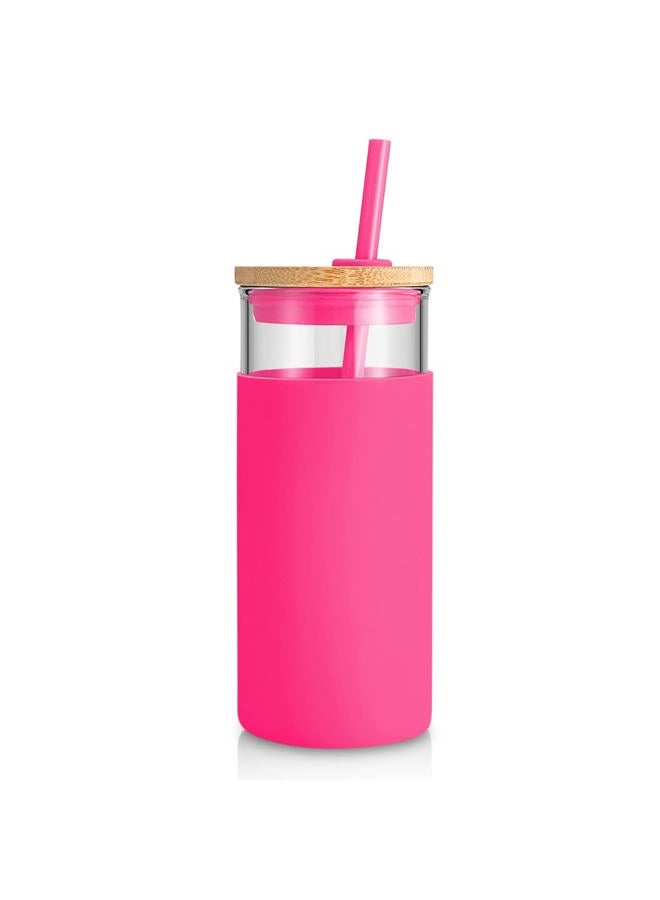 tronco 20 oz Glass Tumbler with Lid and Straw, Iced Coffee Cup and Smoothie Cup with Bamboo Lids & Protective Silicone Sleeve, Dishwasher Safe, BPA-Free, Glass Cup 1 Pack - Image 1