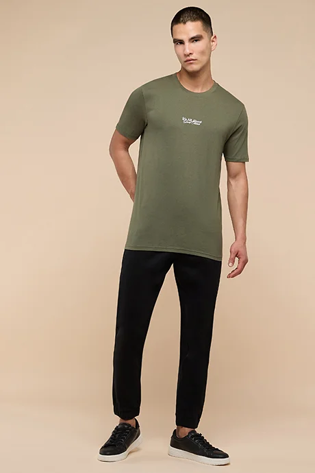أر أند بي Typography Print T-Shirt with Crew Neck and Short Sleeves