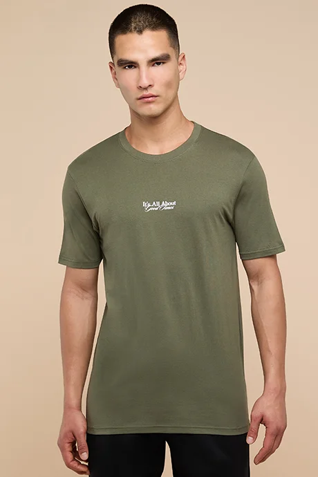 أر أند بي Typography Print T-Shirt with Crew Neck and Short Sleeves
