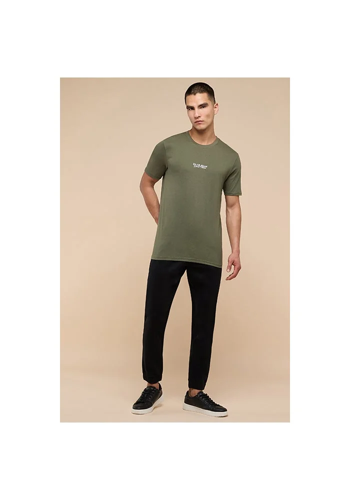 أر أند بي Typography Print T-Shirt with Crew Neck and Short Sleeves