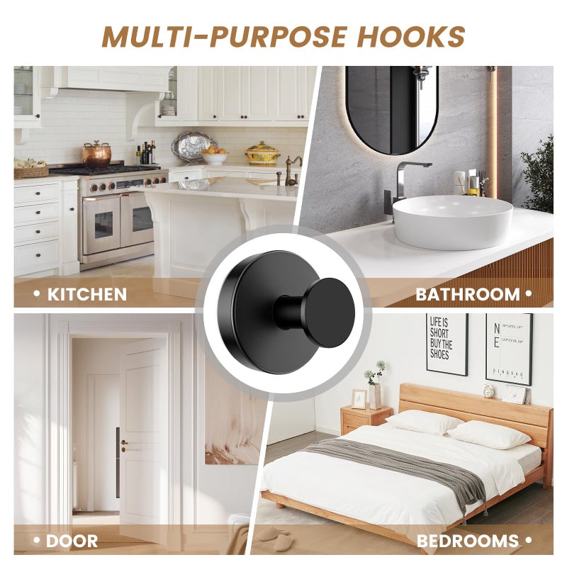 BKV Suction Cup Hooks for Glass Window,Removable Shower Hooks for Inside Shower,Metal Towel Hooks for Bathrooms,4 Pack(Black) - Image 3