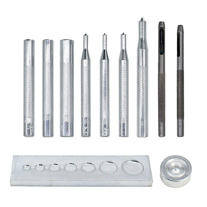 Renashed 11 Pcs Heavy Duty Hollow Leather Craft Punch Hole Tool Kit with Base DIY Leathercraft Tool Leather Rivet Setter, Leather Puch Tool,Punch Snap Kit for Hole Punch and Install Rivet Button