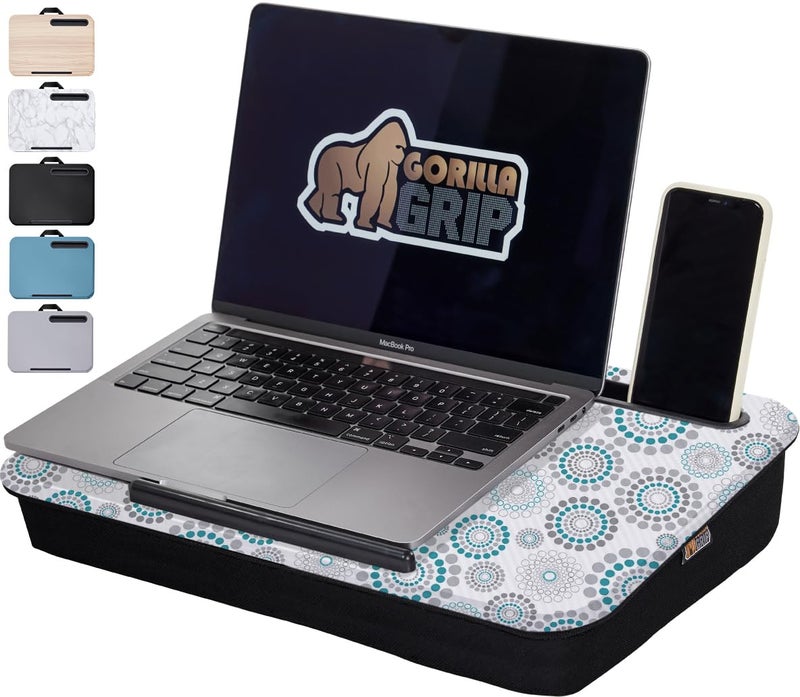 GORILLA GRIP Laptop Lap Desk with Phone Holder Pillow Cushion Desks Fit Laptops up to 156 Tray Ledge Keep Computers in Place Portable Travel Workstation Essentials for Home Dorm Spiral Pattern - Image 2