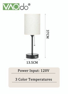 VAOdo Bedroom Lamps 3 Color Temperatures with USB C and A Ports Pull Chain Table Lamps with AC Outlet White Nightstand Lamps with Black Metal Base for Kids Reading  - Image 2