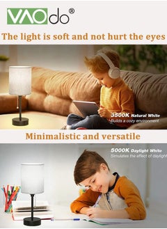 VAOdo Bedroom Lamps 3 Color Temperatures with USB C and A Ports Pull Chain Table Lamps with AC Outlet White Nightstand Lamps with Black Metal Base for Kids Reading  - Image 4