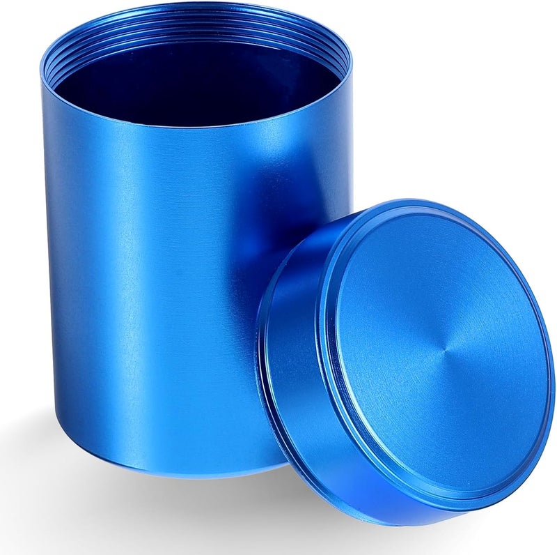 WLLHYF Portable Metal Small Pill Case, Round Aluminium Alloy Pill Holder Pocket Small Pill Box Waterproof Medicine Organizer Bottle Container for Travel Outdoor Vitamin Fish Oils (Blue)