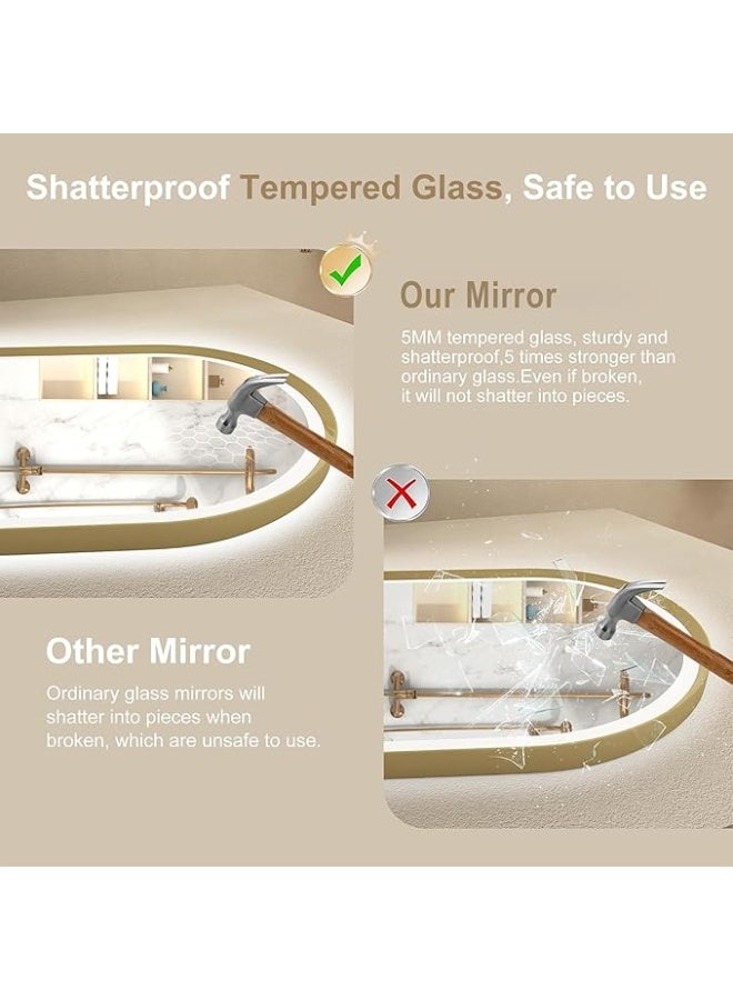 Vphom 60 x 100cm Arched Gold LED Bathroom Mirror with Lights, Wall-Mounted Vanity Mirror with Aluminium Frame, Dimmable 3-Colour Temperature, Touch-Sensor Control, Shatterproof Tempered Glass - Image 5