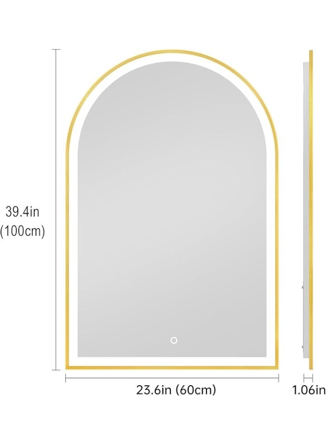 Vphom 60 x 100cm Arched Gold LED Bathroom Mirror with Lights, Wall-Mounted Vanity Mirror with Aluminium Frame, Dimmable 3-Colour Temperature, Touch-Sensor Control, Shatterproof Tempered Glass - Image 2