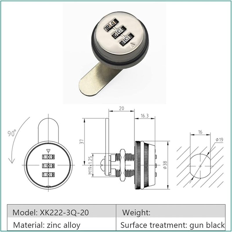 Smart Cabinet Door Code Lock 3 Digit Combination Password Drawer Lock Box Gun Black 20mm - Image 3