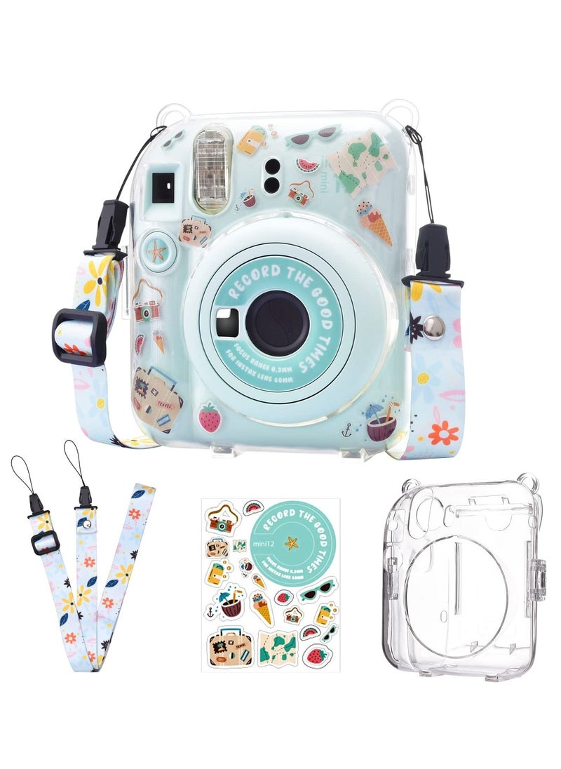 Generic Transparent Protective Case for Fujifilm Instax Mini 12 Instant Camera Photo Storing Box Shoulder Strap Beautiful Sticker  - Image 1