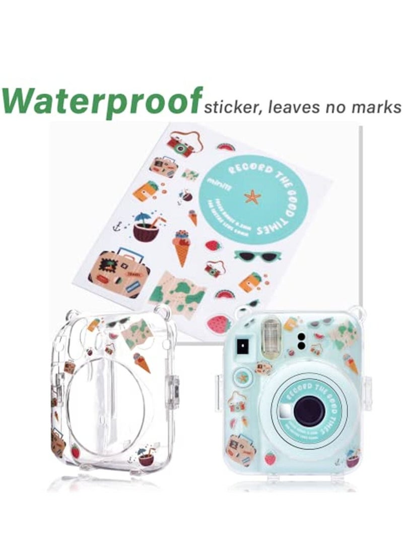 Generic Transparent Protective Case for Fujifilm Instax Mini 12 Instant Camera Photo Storing Box Shoulder Strap Beautiful Sticker  - Image 3