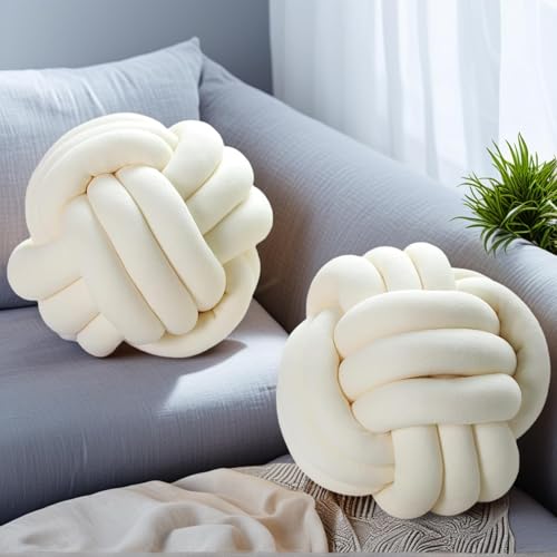 Wadser 2 Pcs Knot Pillow Ball Ivory Knotted Pillow Plush Ball Pillows 87 Decorative Throw Pillows for Sofa Couch Aesthetic Home Decor - Image 1