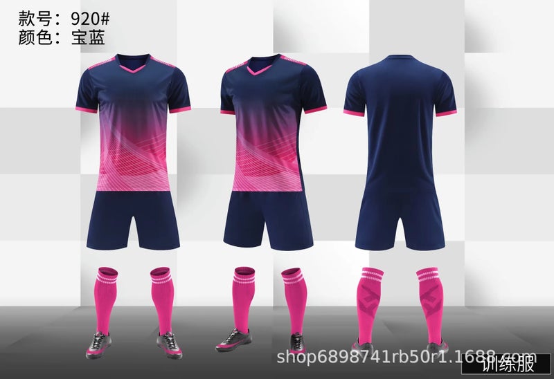 Generic Childrens football uniform suit mens and womens adult football match training team uniform football jersey clothing printing printing summer -Sapphire blue 