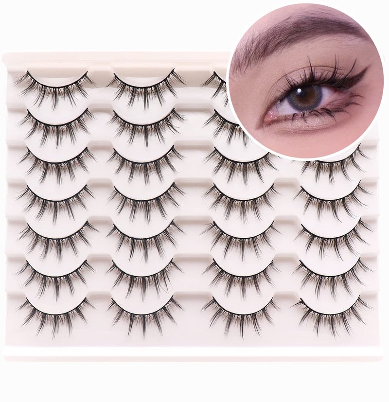 Losha Manga Lashes Fluffy Faux Mink Lashes 14 Pairs Natural False Lashes Pack Wispy Short Anime Lashes Look Like Individual Clusters (3D1009) - Image 1