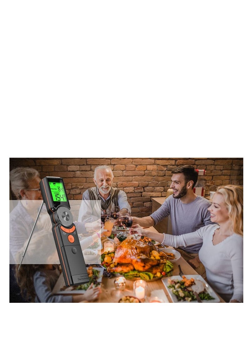 SYOSI ميزان حرارة رقمي للطعام واللحوم مع إعداد درجة الحرارة والتنبيه - أفضل ميزان حرارة سريع القراءة ومقاوم للماء مع مغناطيس وإضاءة خلفية ومعايرة ومسبار قابل للطي (أسود رمادي) - Image 2